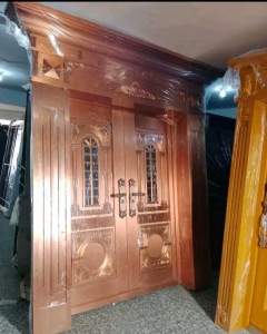 Cast Copper Security Door with Glass inserts and decorative handles