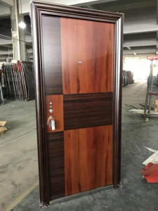 Steel Security Door Door with a wood-grain finish