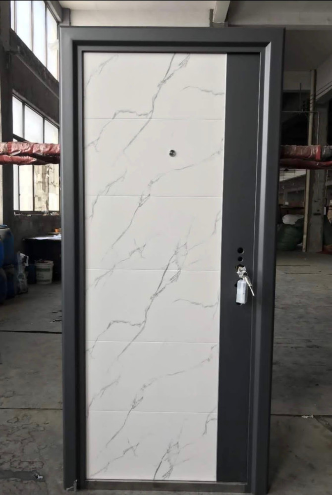 Modern Steel Security Door with dark-brown finish