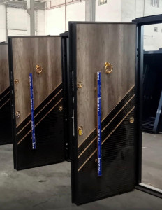 Modern Security Door with wood-look and black panels