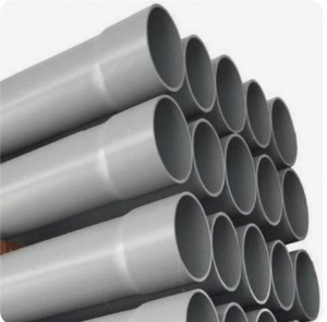 Close-up Stack of Grey PVC Pipes