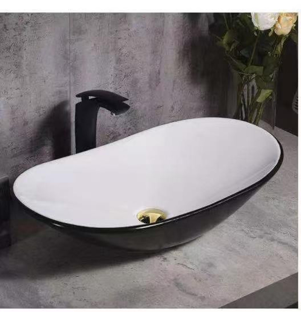 Black and White oval Countertop washin basin