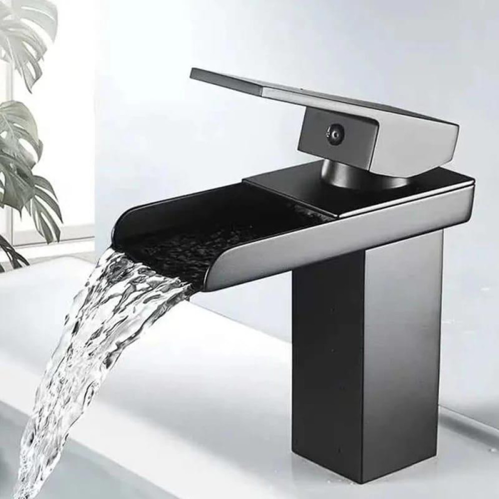 Modern matte black waterfall bathroom sink Faucet