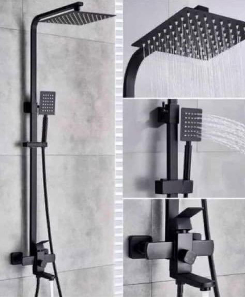 Black Square standing shower set