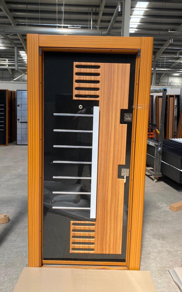 Sliding Door with a Black Frame and a large glass Panel