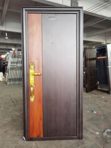Modern Security Steel Door with a wood-grain finish