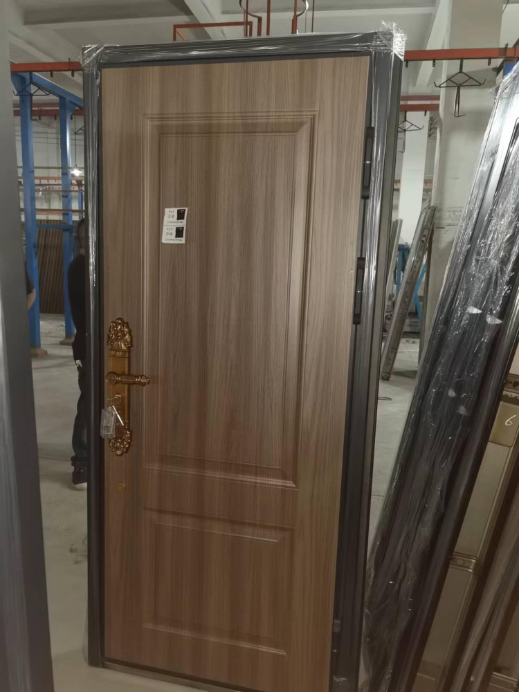 Security Door with a wood-grain finish