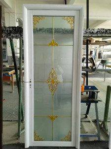 White Aluminum-framed glass door with gold decoration inlays