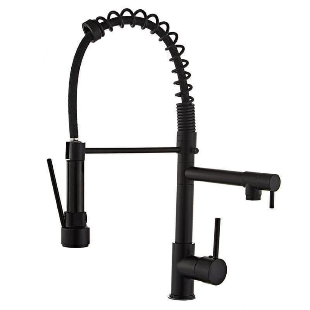 Black Monocomando Kitchen Faucet with a flexible pull-out spray nozzle