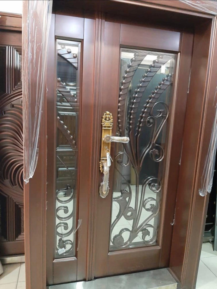 Security Door with wrought iron and glass inserts