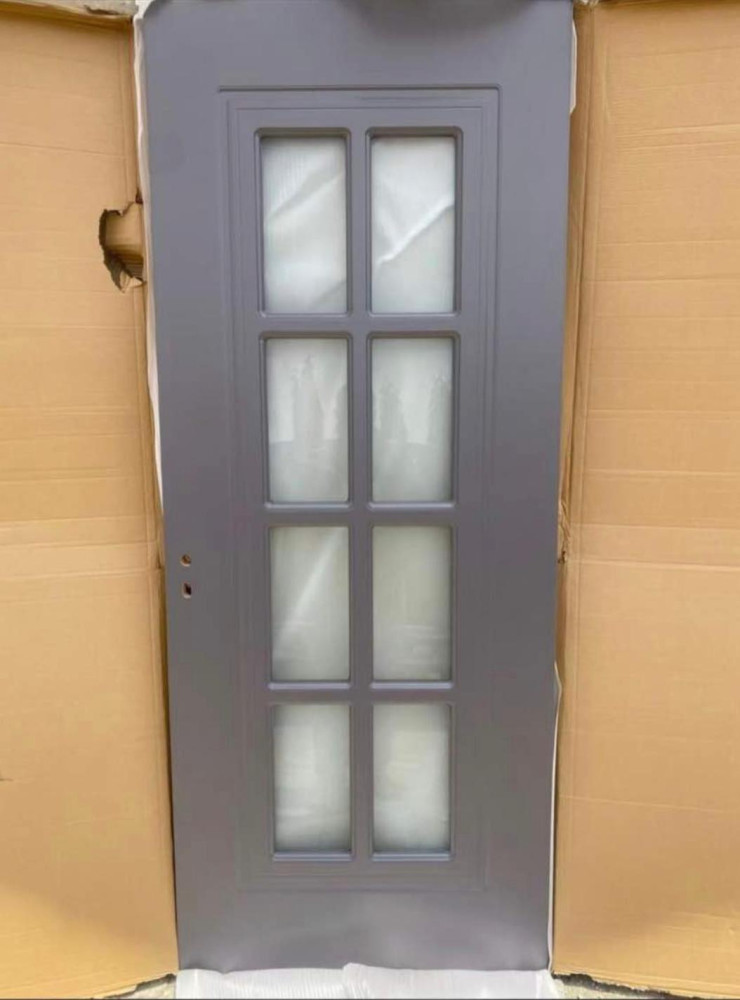 Gray Interior door with glass panels