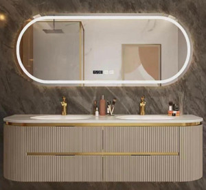 Luxury Modern Wall-Mounted Double Sink Vanity with LED Mirror