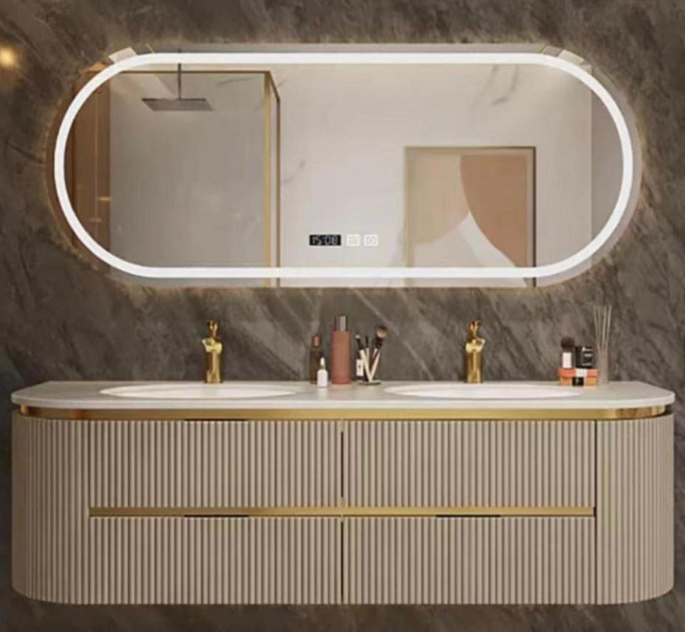 Luxury Modern Wall-Mounted Double Sink Vanity with LED Mirror