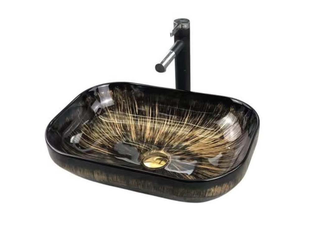 Black and Gold Cermaic Rectangular Countertop Bathroom Vessel