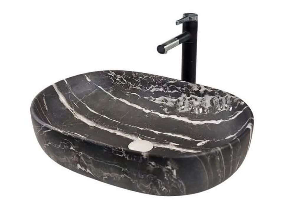 Black marble-effect Ceramic countertop oval basin
