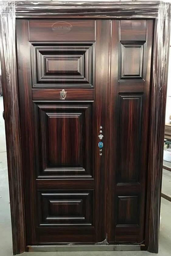 Watson Time Security Door with a dark wood-grain finish